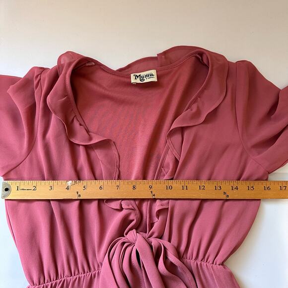 Show Me Your Mumu Dress Womens XS Pink Long Sleeve Ruffle Tier Addy Tie Boho - Picture 11 of 15